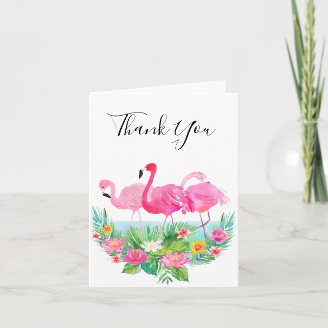 Cartão De Agradecimento Tropical Floral Pink Flamingos Thank You (Frente)