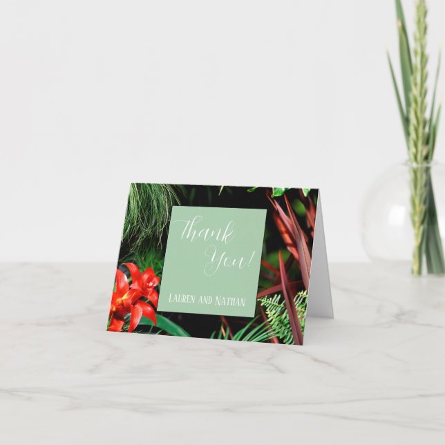 Cartão De Agradecimento Tropical Floral, Terrenas, Moderna, Casamento, (Frente)