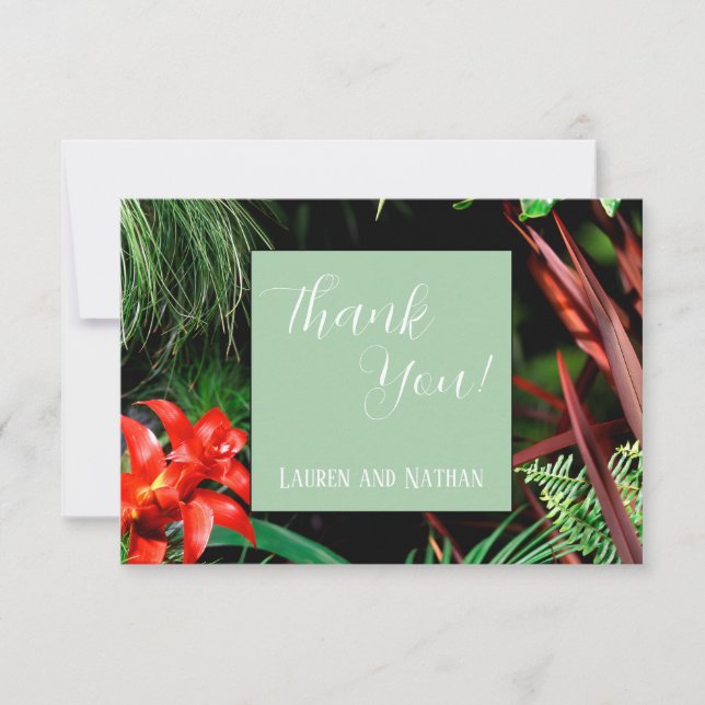 Cartão De Agradecimento Tropical Floral, Terrenas, Moderna, Casamento, (Frente)
