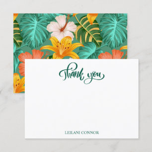 Cartão De Agradecimento Tropical Havaiano Verde Floral Exótico