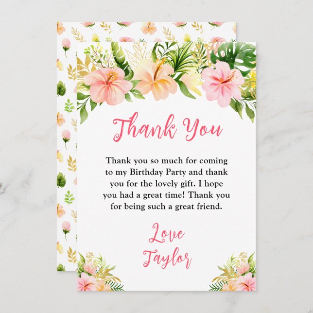 Cartão De Agradecimento Tropical Jungle Floral Birthday Party (Frente/Verso)