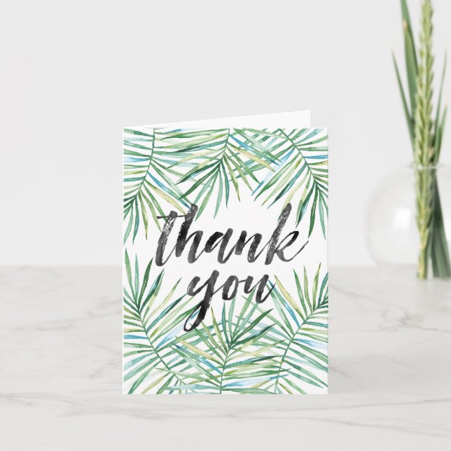 Cartão De Agradecimento Tropical Leaves Watercolor Thank you (Frente)