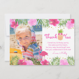 Cartão De Agradecimento Tropical Luau Flamingo Birthday Girl Obrigado