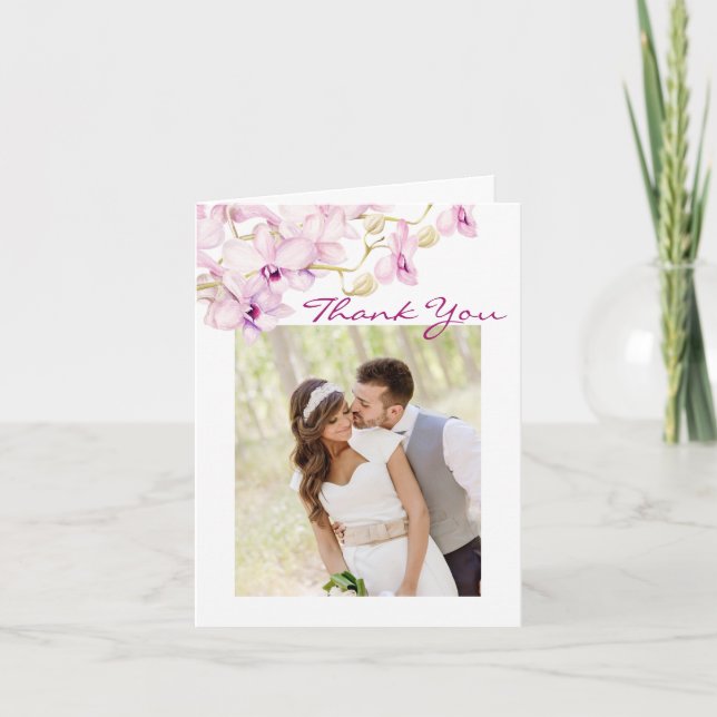 Cartão De Agradecimento Tropical Orchid Photo Wedding Thank You Card (Frente)