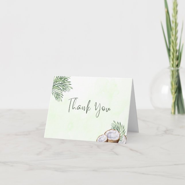 Cartão De Agradecimento Tropical Palm Leaf & Coconut Thank You Card (Frente)