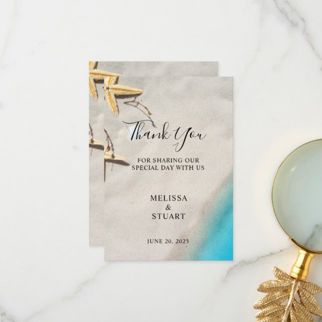 Cartão De Agradecimento Tropical sea starfish beach Thank You wedding card (Frente/Verso In Situ)