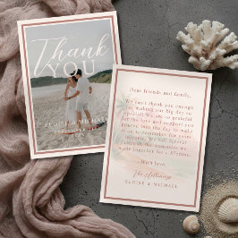 Cartão De Agradecimento Tropical Sunset Island Beach Wedding Photo