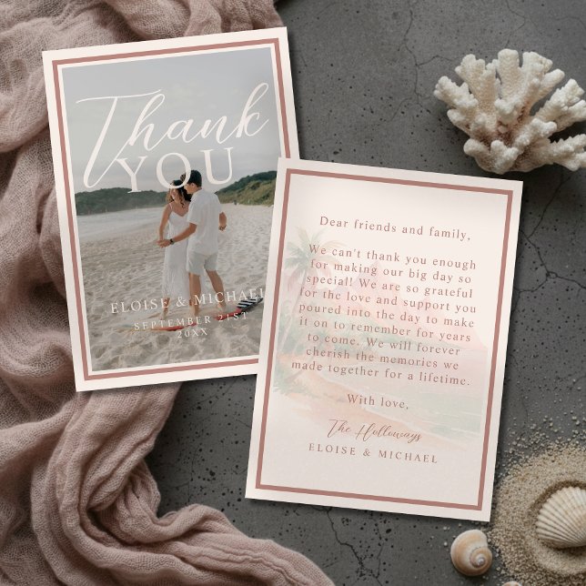 Cartão De Agradecimento Tropical Sunset Island Beach Wedding Photo (Tropical Sunset Island Beach Wedding Photo Thank You Card)