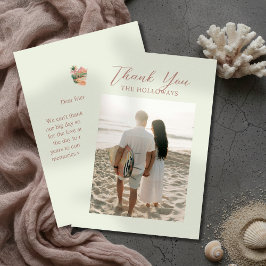 Cartão De Agradecimento Tropical Sunset Island Watercolor Wedding Photo