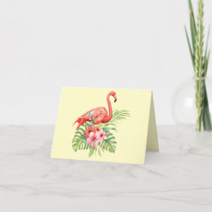 Cartão De Agradecimento Tropical Watercolor Flamingos & Hibiscus Obrigado