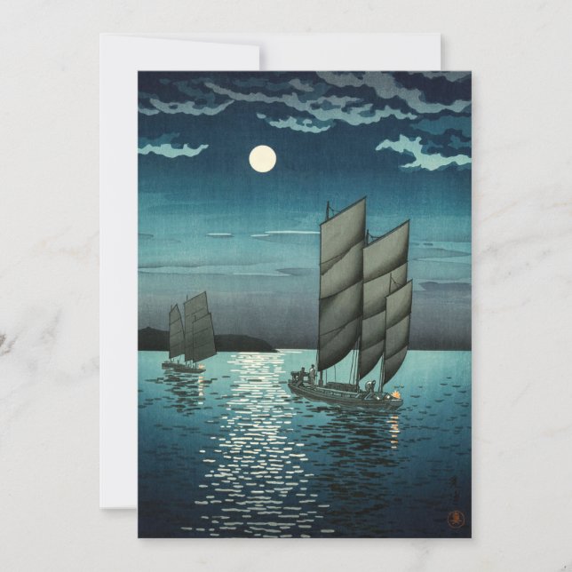 Cartão De Agradecimento Tsuchiya Koitsu - Barcos em Shinagawa, Noite (Frente)