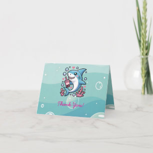 Cartão De Agradecimento Tubarão-Boba Cute Kawaii Sob O Mar