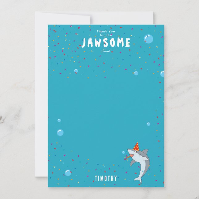 Cartão De Agradecimento Tubarão Fofo no Oceano Festa de Aniversário Infant (Frente)