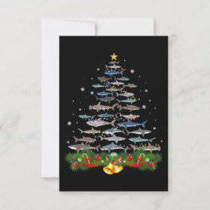 Cartão De Agradecimento Tubarões de Natal com tubarão dão presentes a m