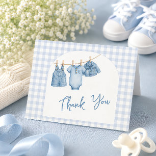 Cartão De Agradecimento Tudo Em Um Bebê de Jeans Azul Arco Xadrez Personal