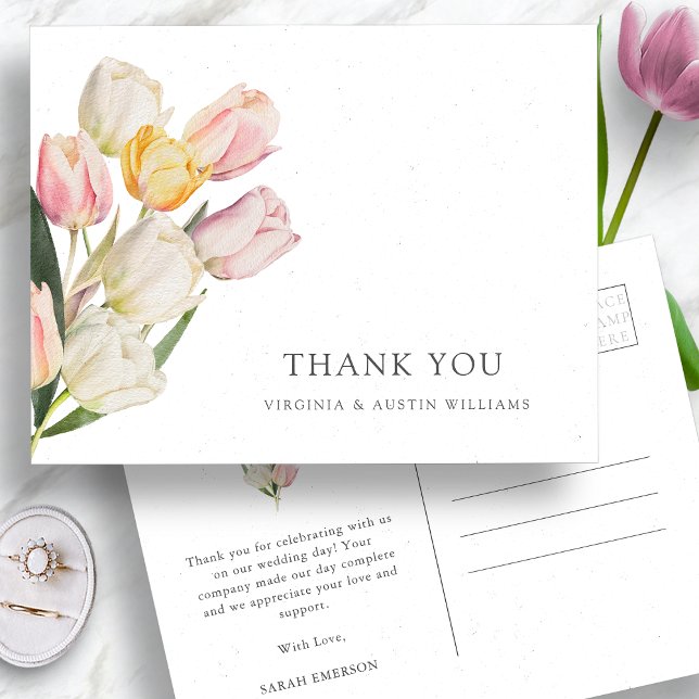 Cartão de Agradecimento Tulipa (Thank You Watercolor Tulip Postcard by Painted Paperie
)