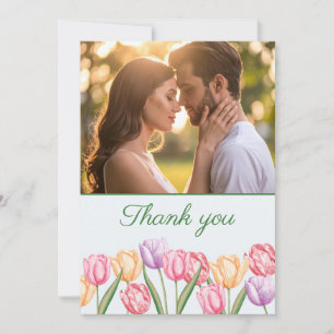 Cartão De Agradecimento Tulipas Flores Pastel Aquarela Casamento Primavera