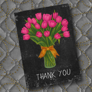 Cartão De Agradecimento Tulipas Rosa Chalkboard