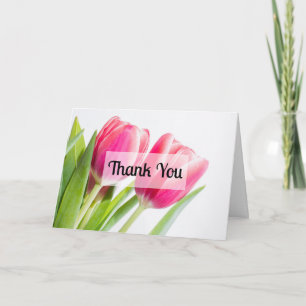 Cartão De Agradecimento Tulipas Rosa com Foto de Folhas Verdes