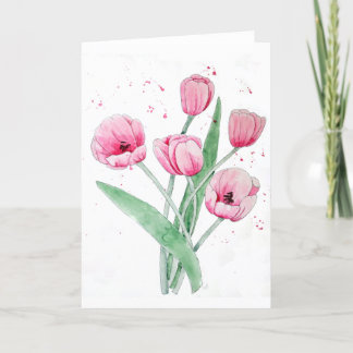 Cartão De Agradecimento Tulipas Rosa em Aquarelas