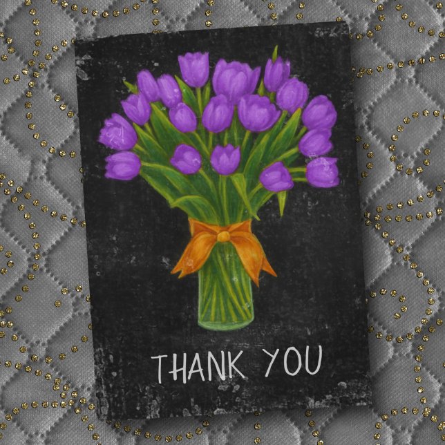 Cartão De Agradecimento Tulipas Roxas Chalkboard (Criador carregado)