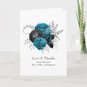 Cartão De Agradecimento Turquesa - Casamento Floral de Teal Black e Silver