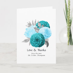 Cartão De Agradecimento Turquesa - Casamento Floral Turquesa e Prata