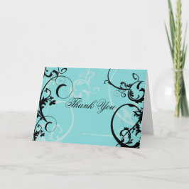 Cartão De Agradecimento Turquesa com Floreio de Remoinho Preto