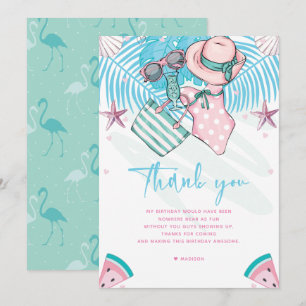 Cartão De Agradecimento Turquesa Rosa-Festa de aniversário