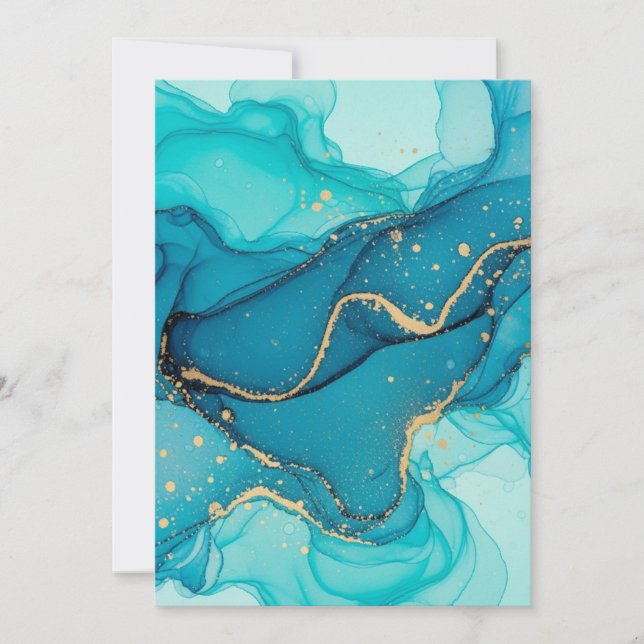 Cartão De Agradecimento Turquoise and Teal Alcohol Ink Abstract with Gold  (Frente)