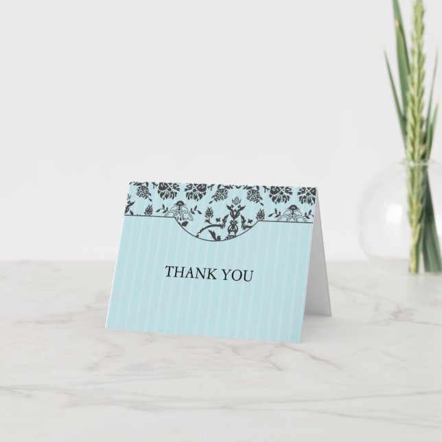 Cartão De Agradecimento Turquoise Blue and Damask Thank You Note (Frente)