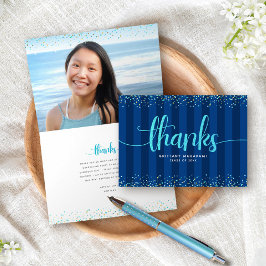 Cartão De Agradecimento Turquoise glitter script formando faixas de marinh