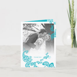 Cartão De Agradecimento Turquoise Paisley Floral Peacock Boho Chic Wedding