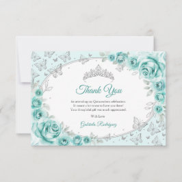 Cartão De Agradecimento Turquoise Silver Floral Quinceanera