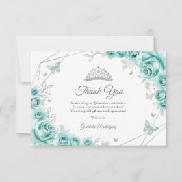 Cartão De Agradecimento Turquoise Silver Floral Quinceanera