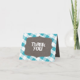 Cartão De Agradecimento Turquoise & White Gingham Canvas Thank You Cards