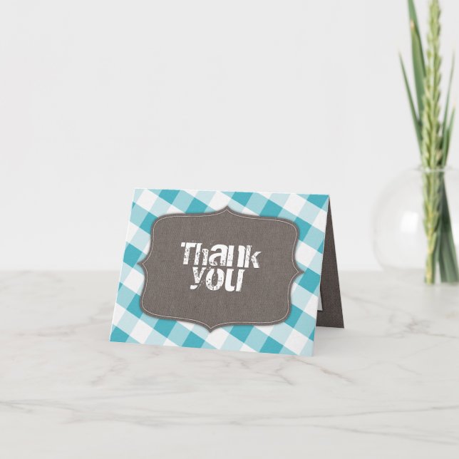 Cartão De Agradecimento Turquoise & White Gingham Canvas Thank You Cards (Frente)