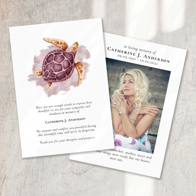 Cartão De Agradecimento Turtle Photo Sympathy Funeral Memorial (Criador carregado)