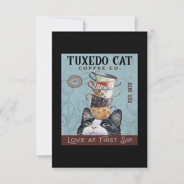 Cartão De Agradecimento Tuxedo Cat Coffee Co. Love At First Sip Funny Cat (Frente)