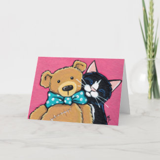 Cartão De Agradecimento Tuxedo Cat e Teddy Bear Obrigado