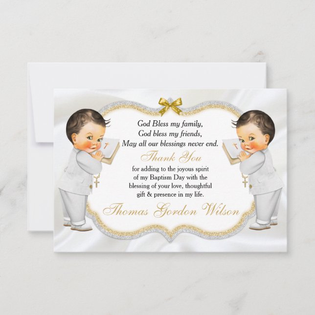 Cartão De Agradecimento Twin Baby Boys Baptism Gold Cross Thank You (Frente)