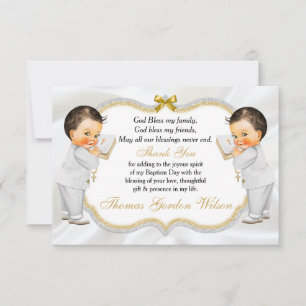 Cartão De Agradecimento Twin Baby Boys Baptism Gold Cross Thank You