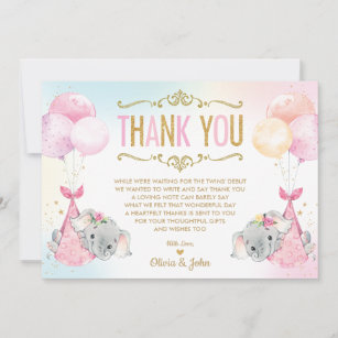 Cartão De Agradecimento Twin Baby Girls Elephant Chá de fraldas Sprinkle