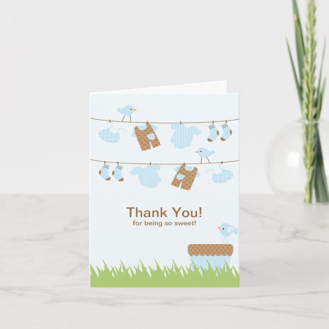 Cartão De Agradecimento Twin Boys Clothesline Thank You Note Card (Frente)