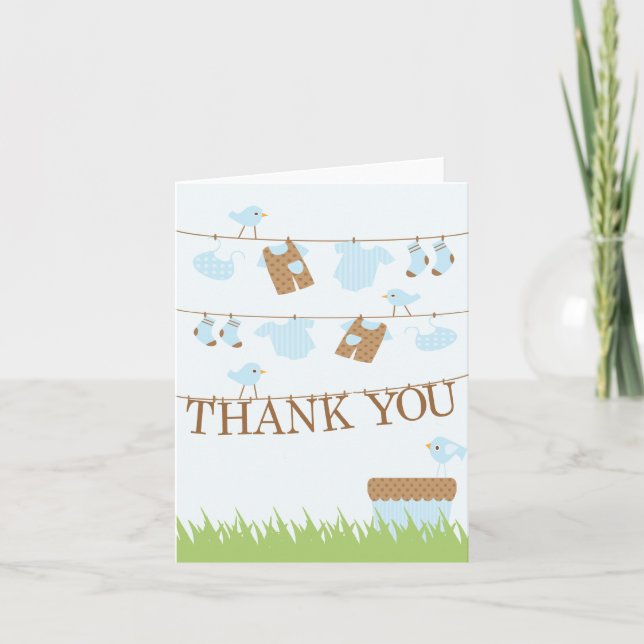 Cartão De Agradecimento Twin Boys Clothesline Thank You Note Card (Frente)