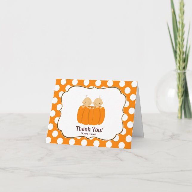 Cartão De Agradecimento Twin Boys Pumpkin Obrigado Nota (Frente)