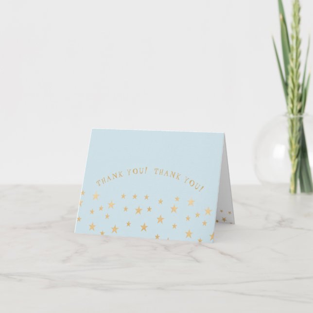 Cartão De Agradecimento Twin Boys thank you note, blue gold stars (Frente)