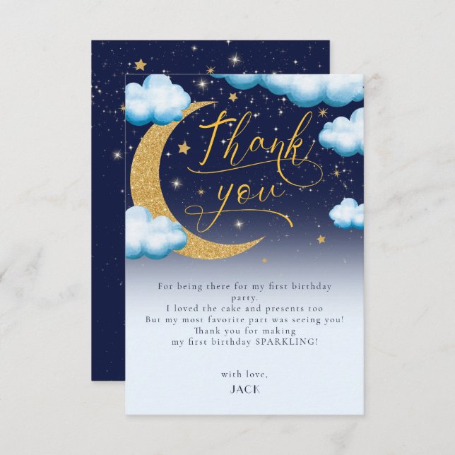 Cartão De Agradecimento Twinkle Little Star Boy Primeiro Aniversário Obrig (Frente/Verso)