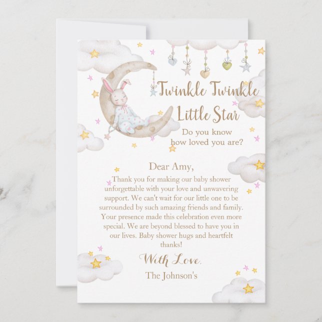 Cartão De Agradecimento Twinkle Twinkle Pequena Chá de fraldas de Estrelin (Frente)