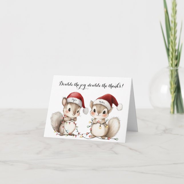 Cartão De Agradecimento Twins Holiday Lights Baby Shower Thank You Card (Frente)